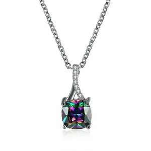 Rainbow CZ Cushion Cut Silver Necklace